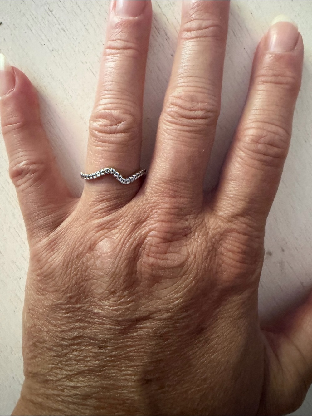 Pandora Silver Wavy Ring with Clear Stones